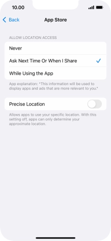 Press the required setting to turn the function on or off.