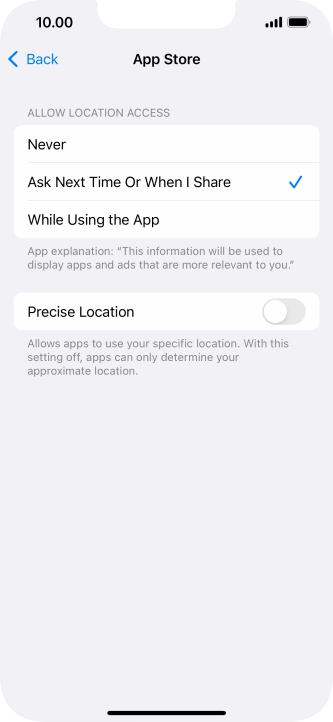 Press the required setting to turn the function on or off.