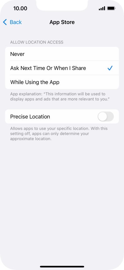 Press the required setting to turn the function on or off.