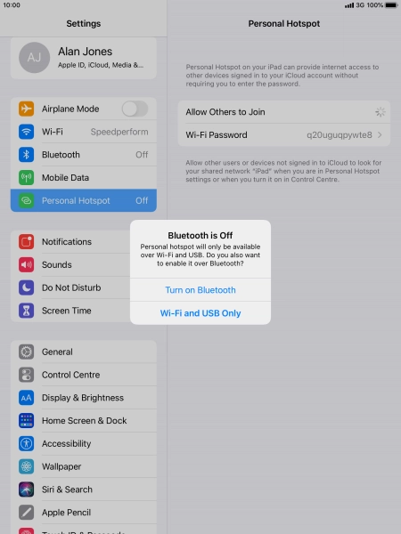 If Wi-Fi is turned on, press Wi-Fi and USB Only.