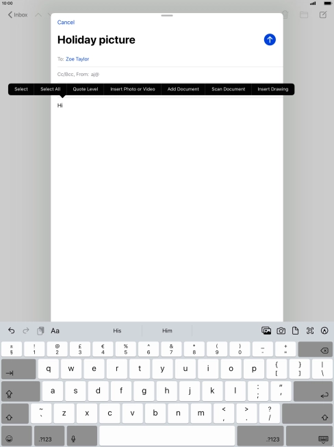 Press Insert Photo or Video and follow the instructions on the screen to attach a picture or a video clip.