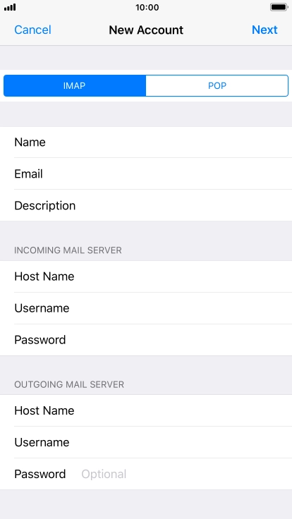 Press Password and key in the password for your email account. Please note that if you're using Vodafone's outgoing server, leave the password field empty.