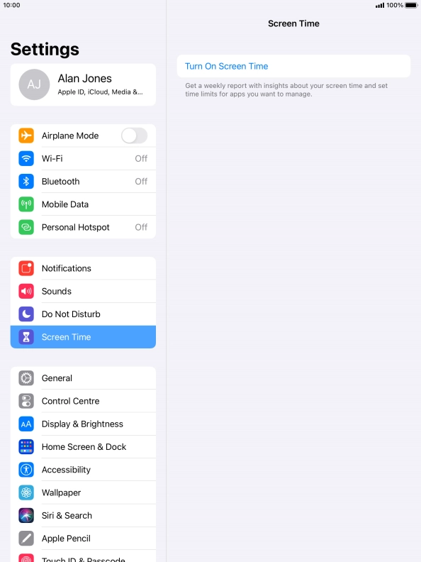 Press Turn On Screen Time.
