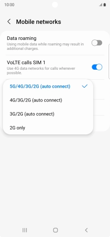 Press the required network mode.