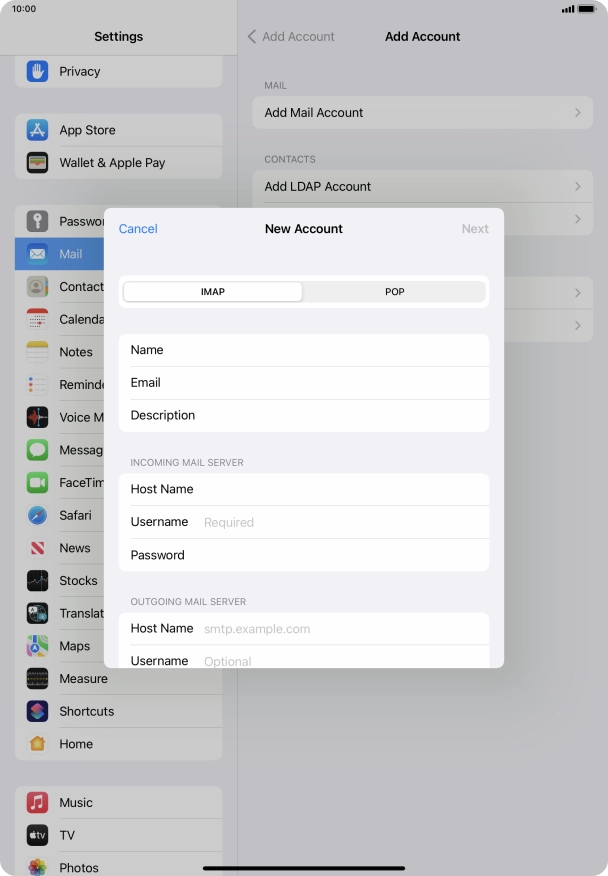 Press Username and key in the username for your email account. Press Username and key in the username for your email account.