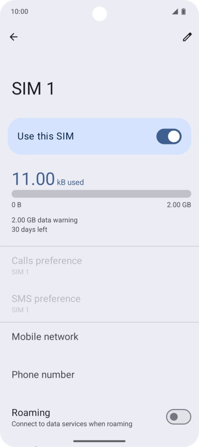 The total data usage is displayed. The total data usage is displayed.