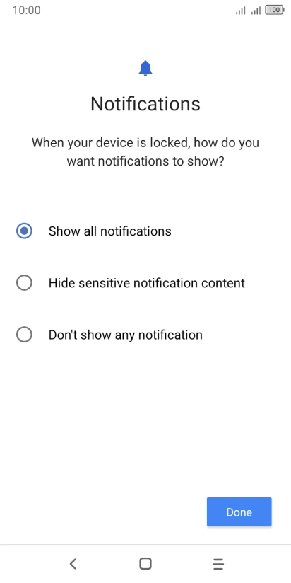 Press the required setting.
