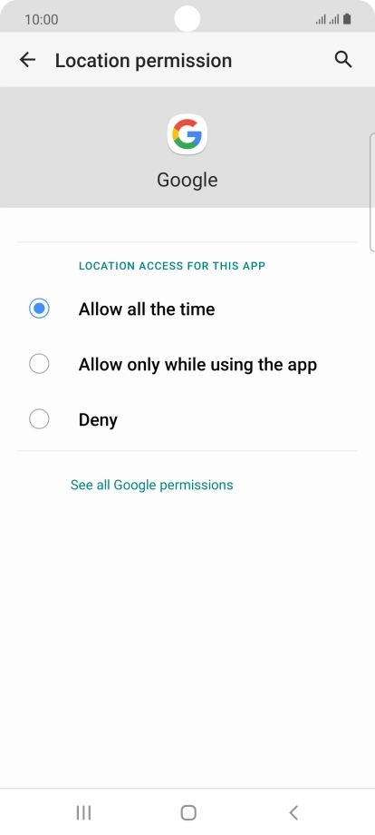 Press the required setting.