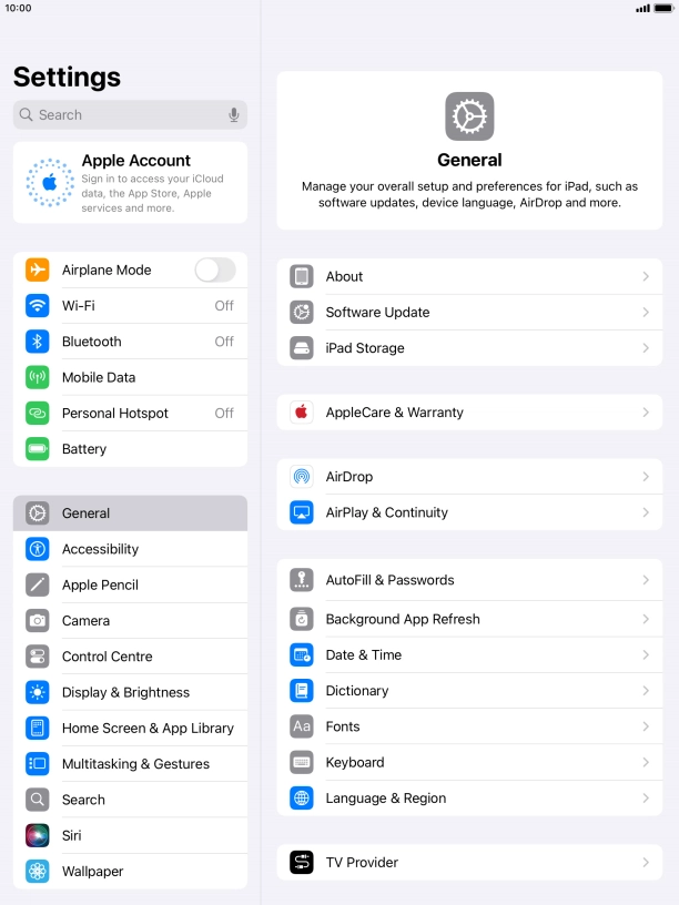 Press Apple Account.