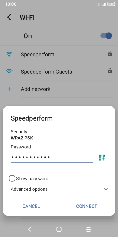Key in the password for the Wi-Fi network and press CONNECT.