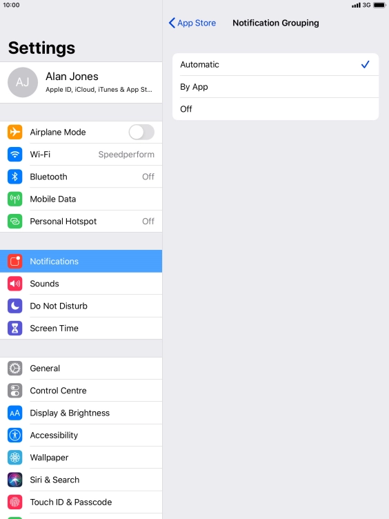 Press the required setting.