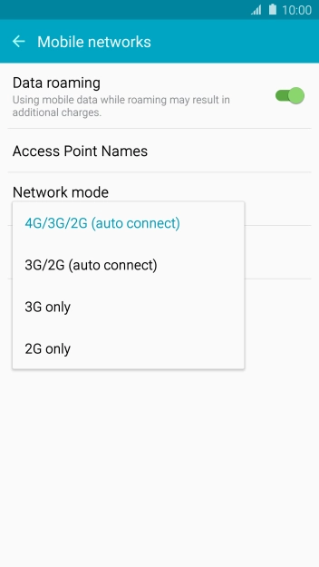 Press the required network mode.