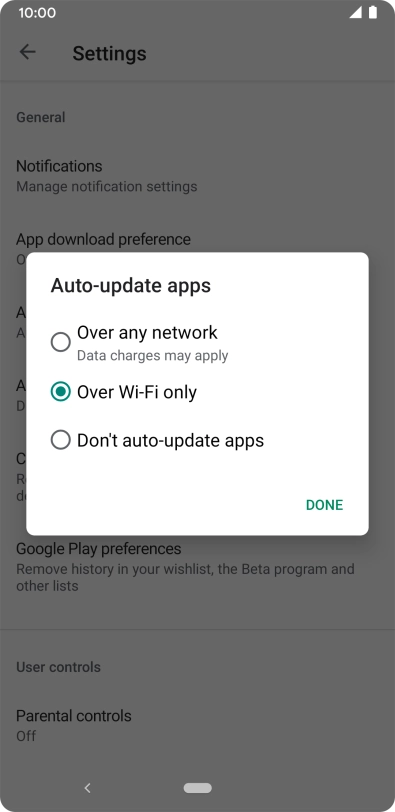 To turn on automatic update of apps using mobile network, press Over any network.