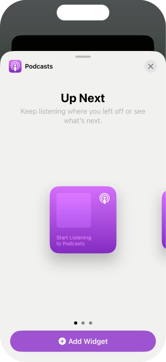 Slide your finger right or left on the screen to select the required widget size.