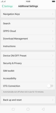 Press Back up and reset.