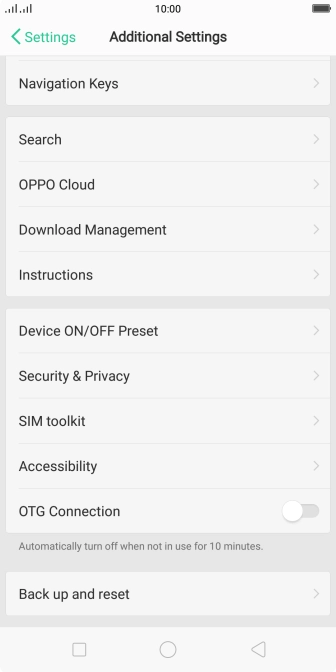 Press Back up and reset.