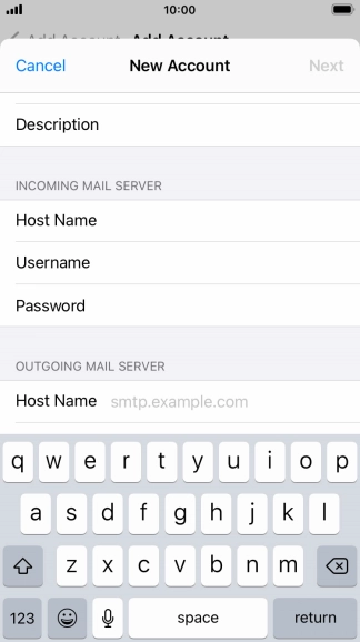Press Host Name and key in the name or IP address of your email provider's outgoing server. Please note that if you can't send email messages when using your email provider's outgoing server, key in smtp.vodafone.net.au (Vodafone's outgoing server).
