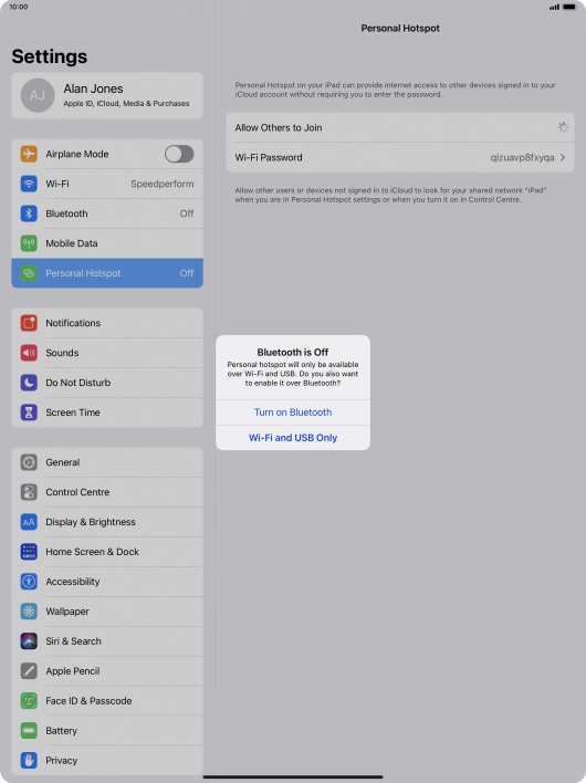 If Wi-Fi is turned on, press Wi-Fi and USB Only.