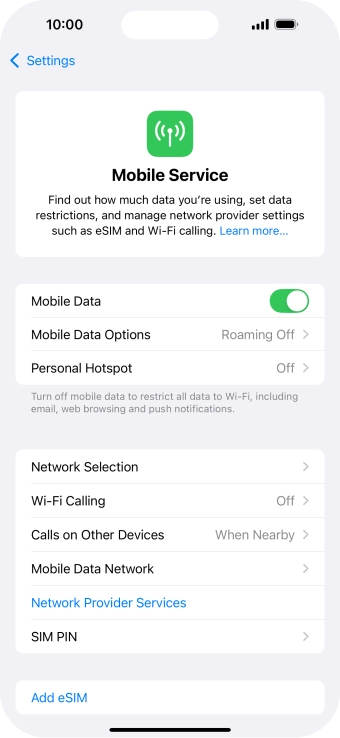 Press Mobile Data Options.