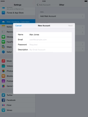 Press Email and key in your email address.