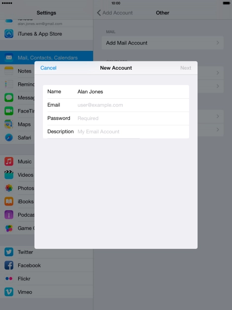 Press Email and key in your email address.