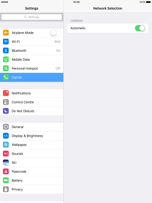 Press the indicator to turn automatic network selection on or off.