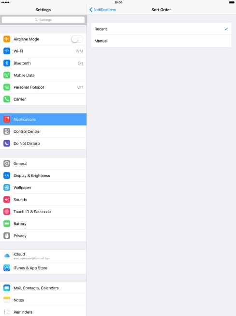 Press Recent to sort notifications by time.