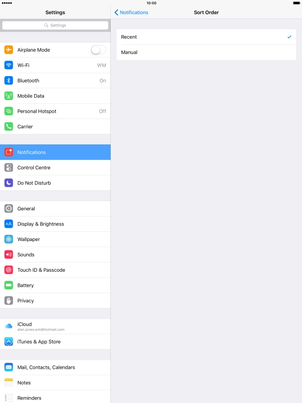 Press Recent to sort notifications by time.