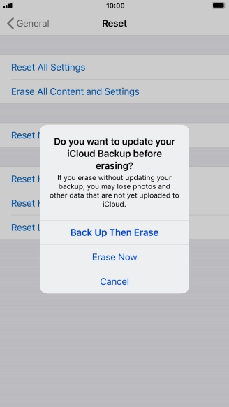 Press the required setting.