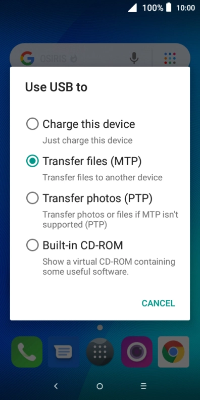 Press Transfer files (MTP).