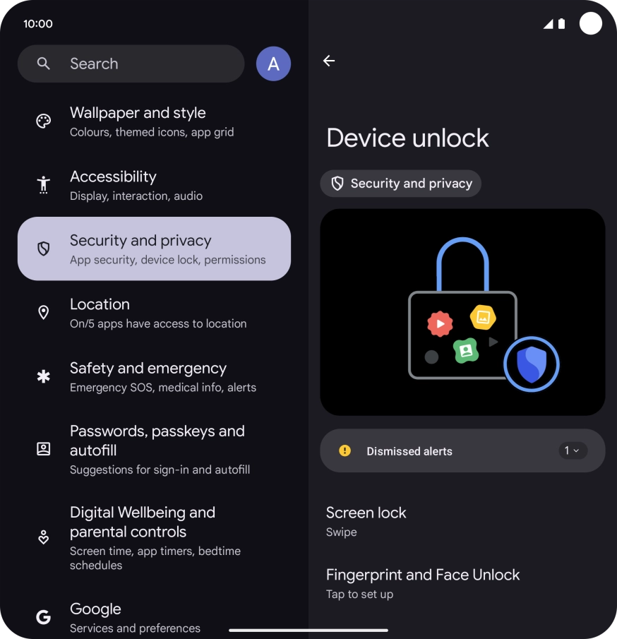 Press Fingerprint and Face Unlock.