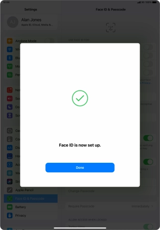 Press Done. If you haven't previously selected a lock code, key in a code of your own choice twice.