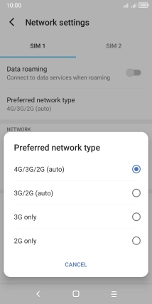 Press the required network mode.