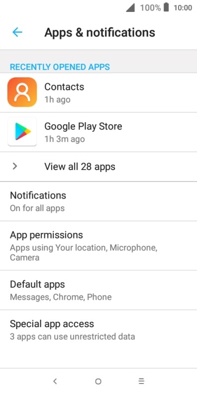 Press View all ‹› apps.
