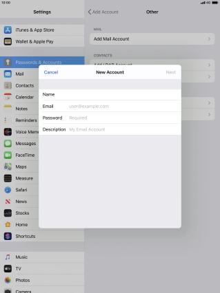 Press Email and key in your email address.