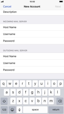 Press Username and key in the username for your email account.