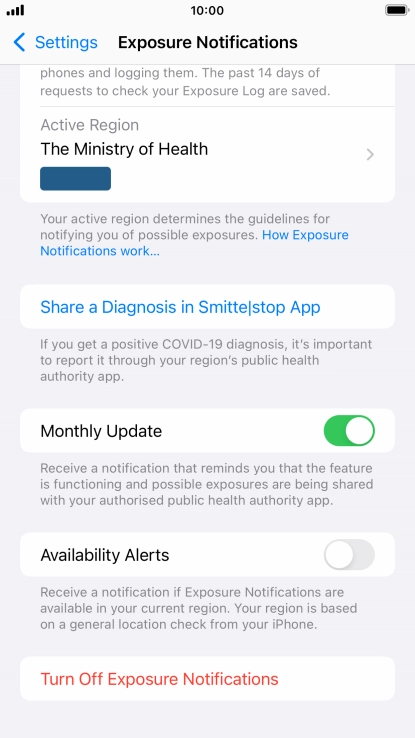 Press Turn Off Exposure Notifications.