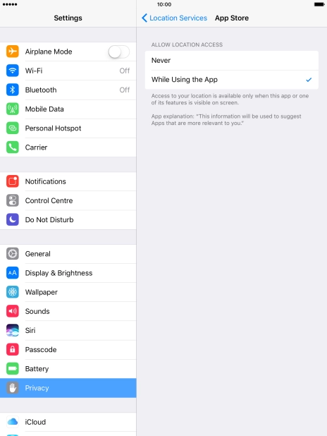 Press the required setting to turn the function on or off. Press the required setting to turn the function on or off.