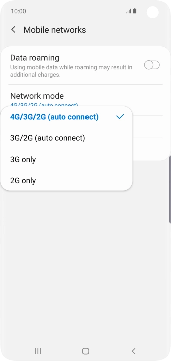 Press the required network mode.