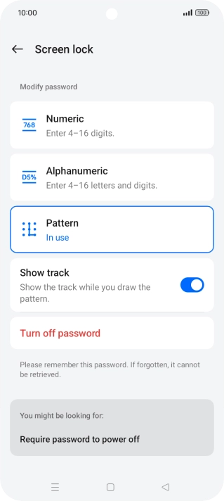 Press the required setting.