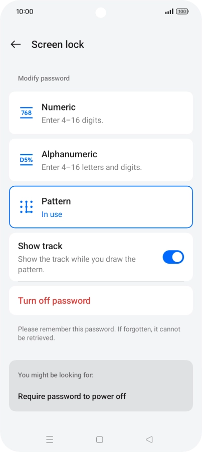 Press the required setting.