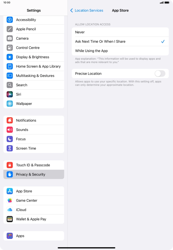 Press the required setting to turn the function on or off.