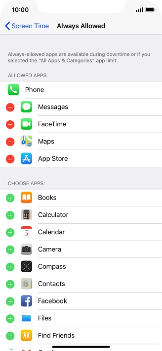 Press the remove icon next to the required app to remove it from the list of allowed apps during Downtime.
