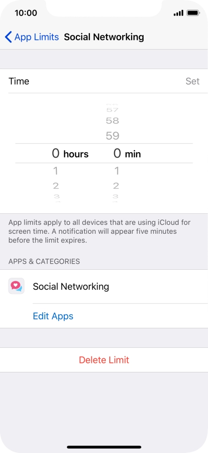 Set the required time limit for use of the selected category.