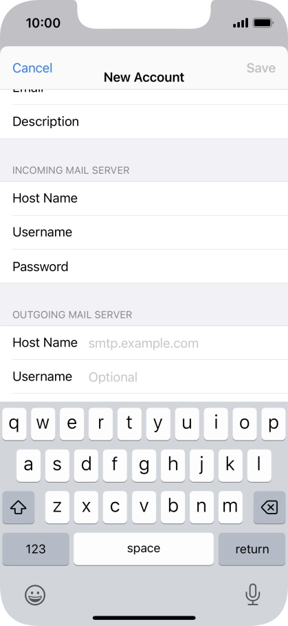 Press Host Name and key in the name or IP address of your email provider's outgoing server. Please note that if you can't send email messages when using your email provider's outgoing server, key in smtp.vodafone.net.au (Vodafone's outgoing server).