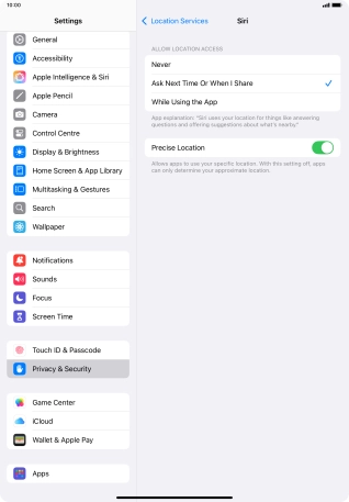 Press the required setting to turn the function on or off. Press the required setting to turn the function on or off.