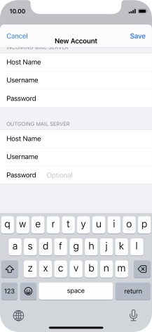 Press Password and key in the password for your email account. Please note that if you're using Vodafone's outgoing server, leave the password field empty.