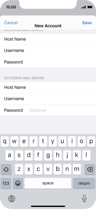 Press Password and key in the password for your email account. Please note that if you're using Vodafone's outgoing server, leave the password field empty.