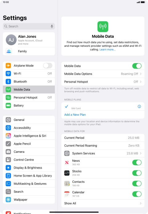 The total data usage is displayed next to Current Period. The total data usage is displayed next to Current Period.