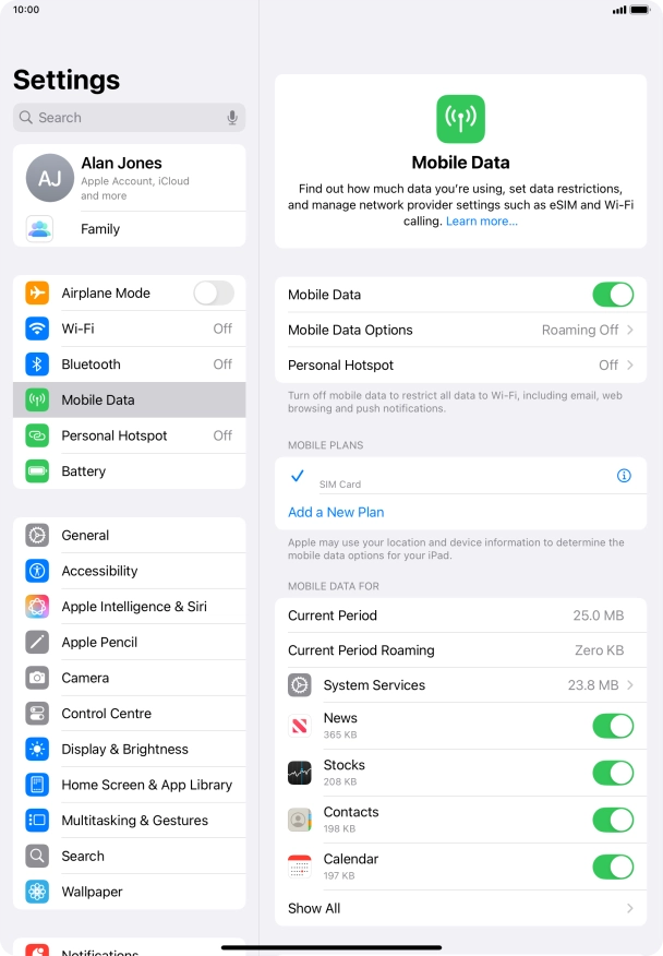 The total data usage is displayed next to Current Period. The total data usage is displayed next to Current Period.
